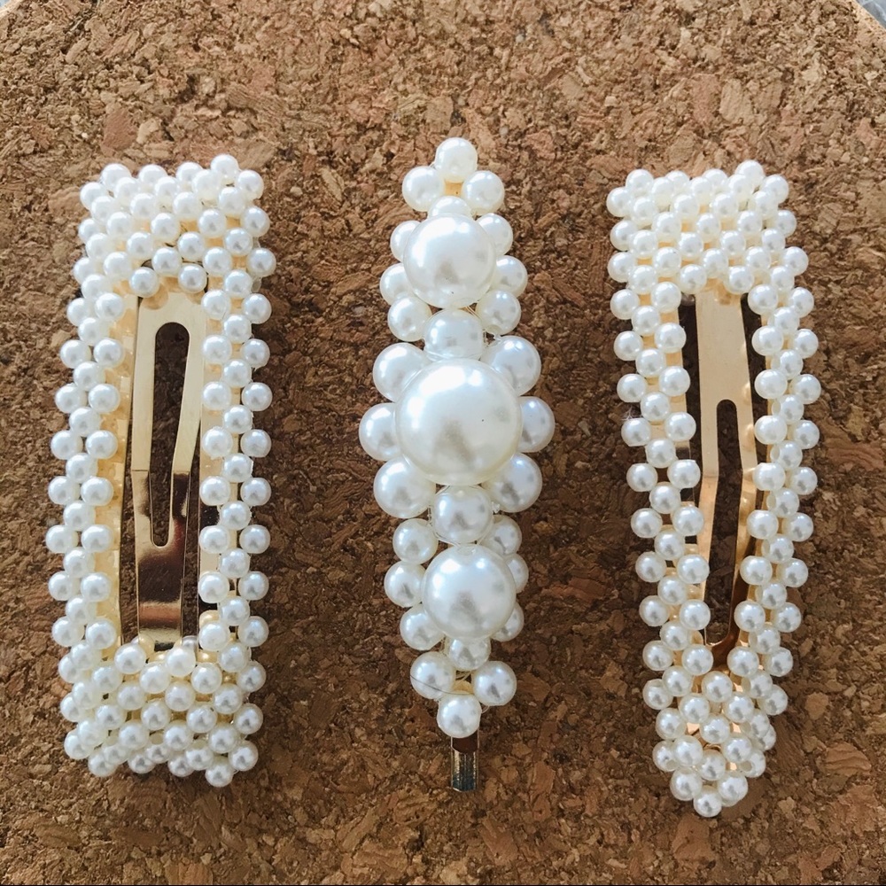 3-Piece Pearl Barette Set - NWOT